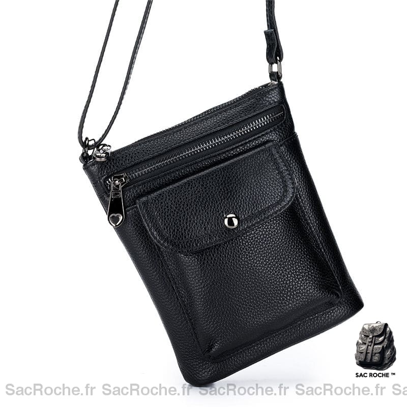 Sac Besace Cuir Femme Mini Noir / 18.5 X 15 5Cm