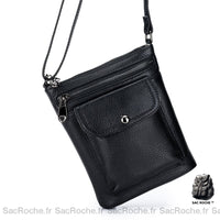 Sac Besace Cuir Femme Mini - modèle Noir / 18.5 x 15 x 5cm - Sac Roche ™