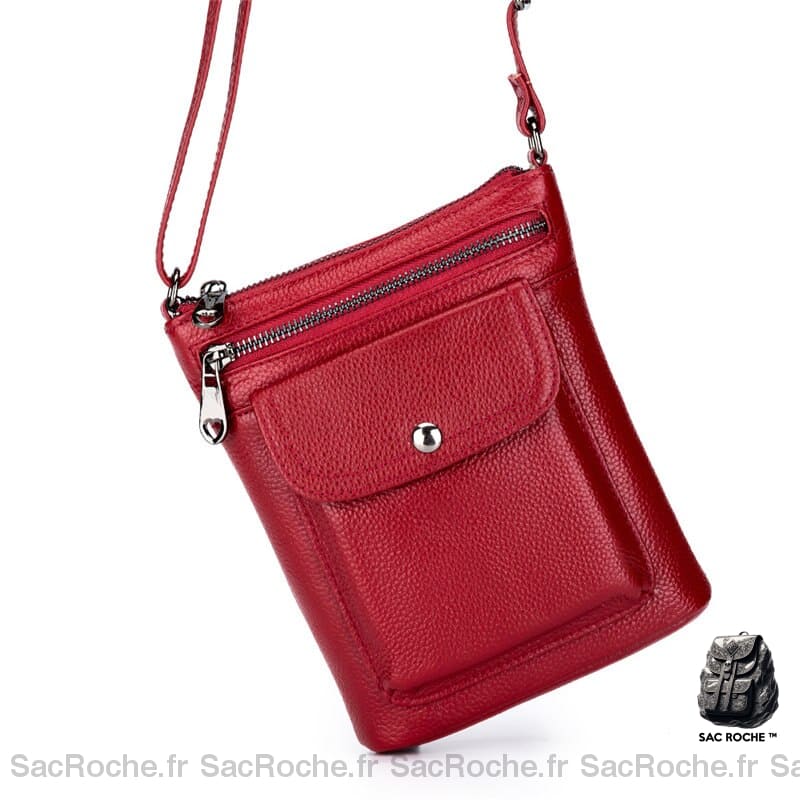 Sac Besace Cuir Femme Mini Rouge / 18.5 X 15 5Cm