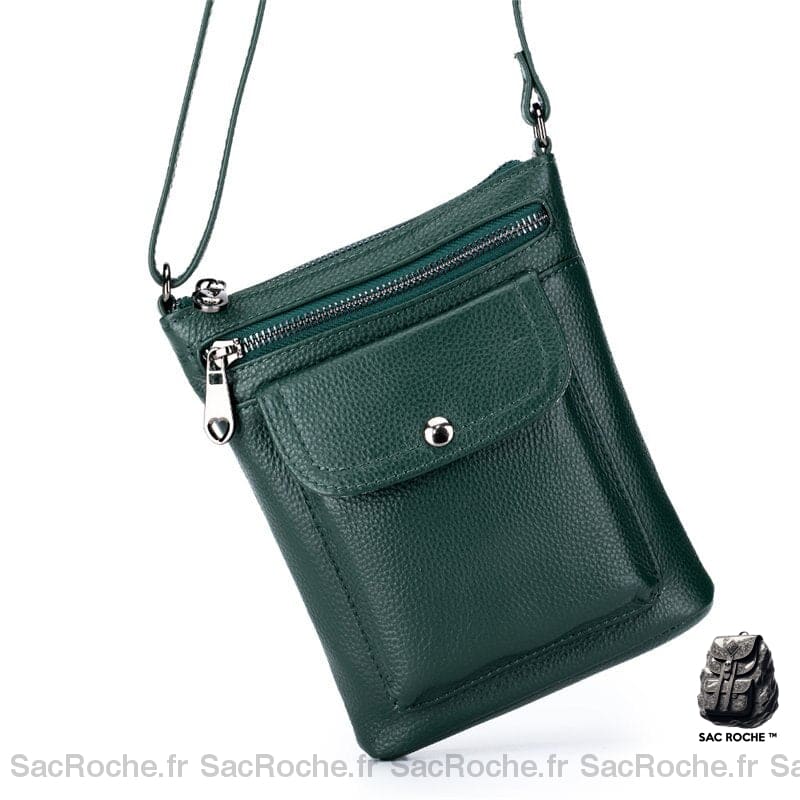 Sac Besace Cuir Femme Mini Vert / 18.5 X 15 5Cm