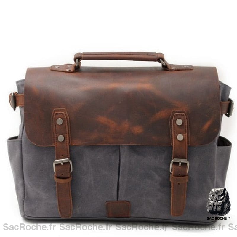 Sac Besace Cuir Femme Pour Ordinateur Gris Foncé / 36 X 12.5 7Cm