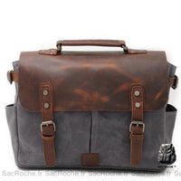 Sac Besace Cuir Femme pour Ordinateur - modèle Gris foncé / 36 x 12.5 x 7cm - Sac Roche ™