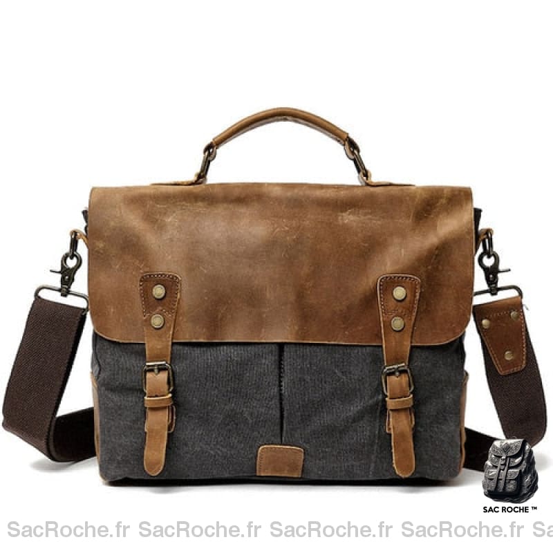 Sac Besace Cuir Femme Pour Ordinateur Gris Sombre / 36 X 12.5 7Cm