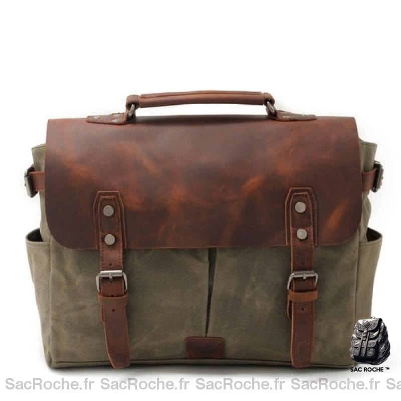 Sac Besace Cuir Femme Pour Ordinateur Vert Armé / 36 X 12.5 7Cm