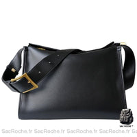 Sac Besace Cuir Femme Souole - modèle Noir / 30x22x14 cm - Sac Roche ™