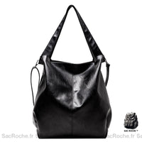 Sac Besace Cuir Femme Souple - modèle Noir / 40cm x 10cm x 40cm - Sac Roche ™