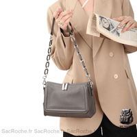 Sac Besace Cuir Gris Femme - Sac Roche ™