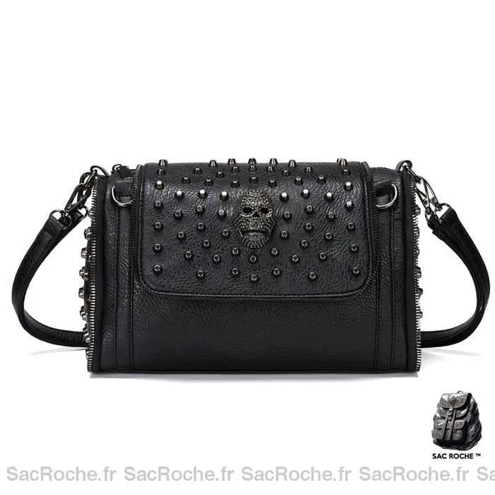 Sac Besace Cuir Noir Tête De Mort Sac À Main Femme