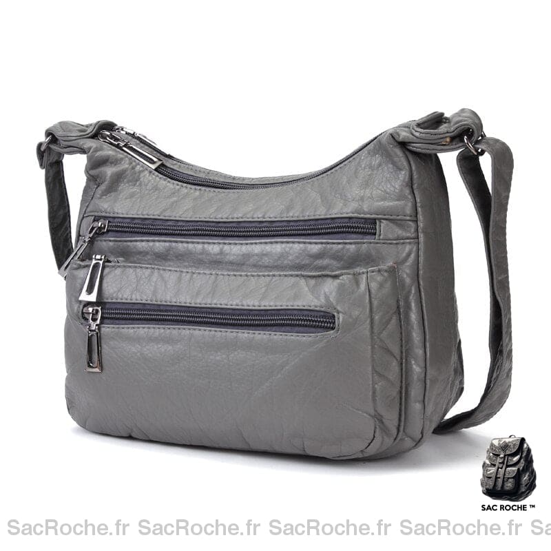Sac Besace Cuir Souple Femme Gris