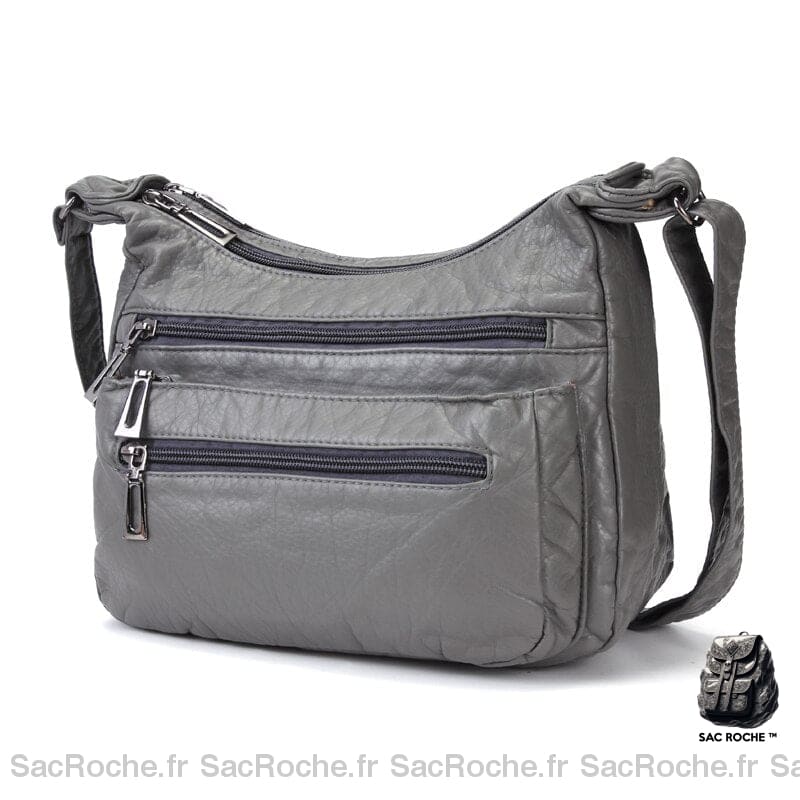 Sac Besace Cuir Souple Femme Gris