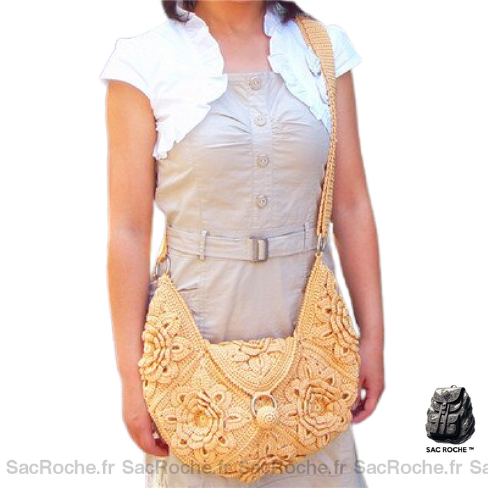 Sac Besace Femme Artisanal Jaune Longue Lanière