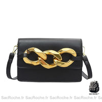 Sac Besace Femme avec Chaine - modèle Noir / 22cm x16cm x7cm - Sac Roche ™