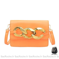 Sac Besace Femme avec Chaine - modèle Orange / 22cm x16cm x7cm - Sac Roche ™