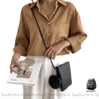 Sac Besace Femme Compact - modèle Noir / 13cm x17.5cm - Sac Roche ™