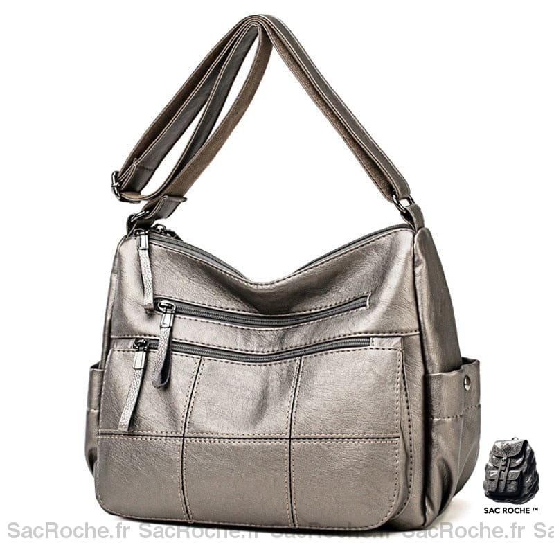 Sac Besace Femme Cuir Gris Clair