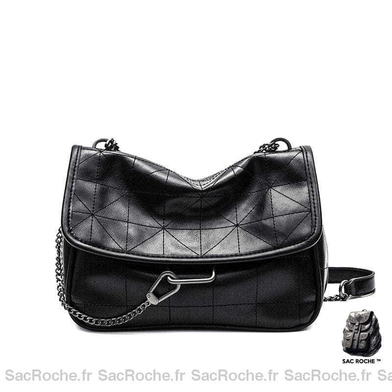 Sac Besace Femme Cuir Noir / 24.5X19X9Cm