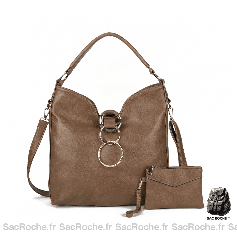 Sac Besace Femme Cuir Simili Court Café