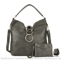 Sac Besace Femme Cuir Simili Court - modèle Gris - Sac Roche ™