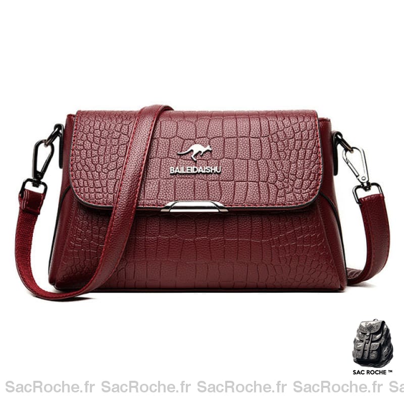 Sac Besace Femme Elégant Avec Rabat Aimanté - Imprimé Croco Marron Sac À Main Femme