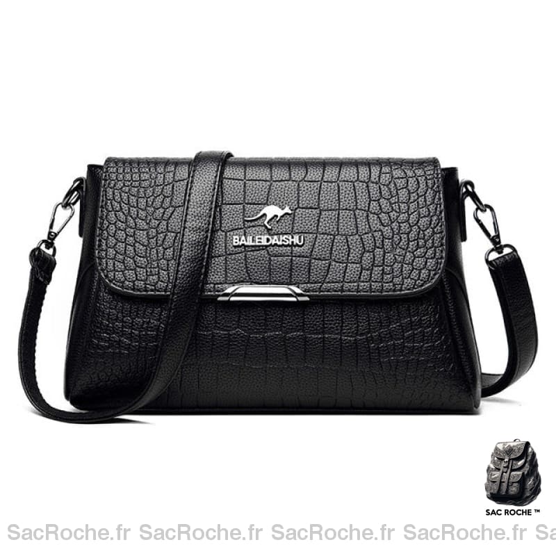 Sac Besace Femme Elégant Avec Rabat Aimanté - Imprimé Croco Noir Sac À Main Femme