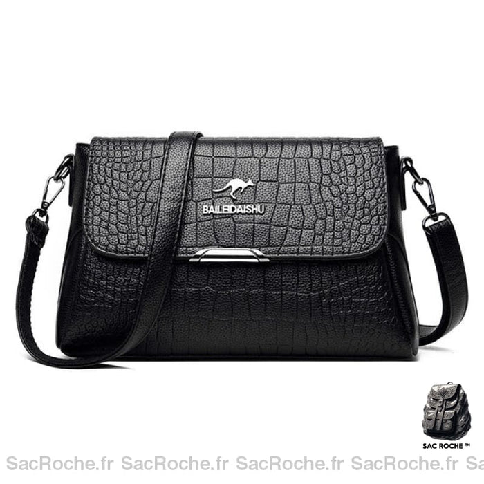 Sac Besace Femme Elégant Avec Rabat Aimanté - Imprimé Croco Noir Sac À Main Femme