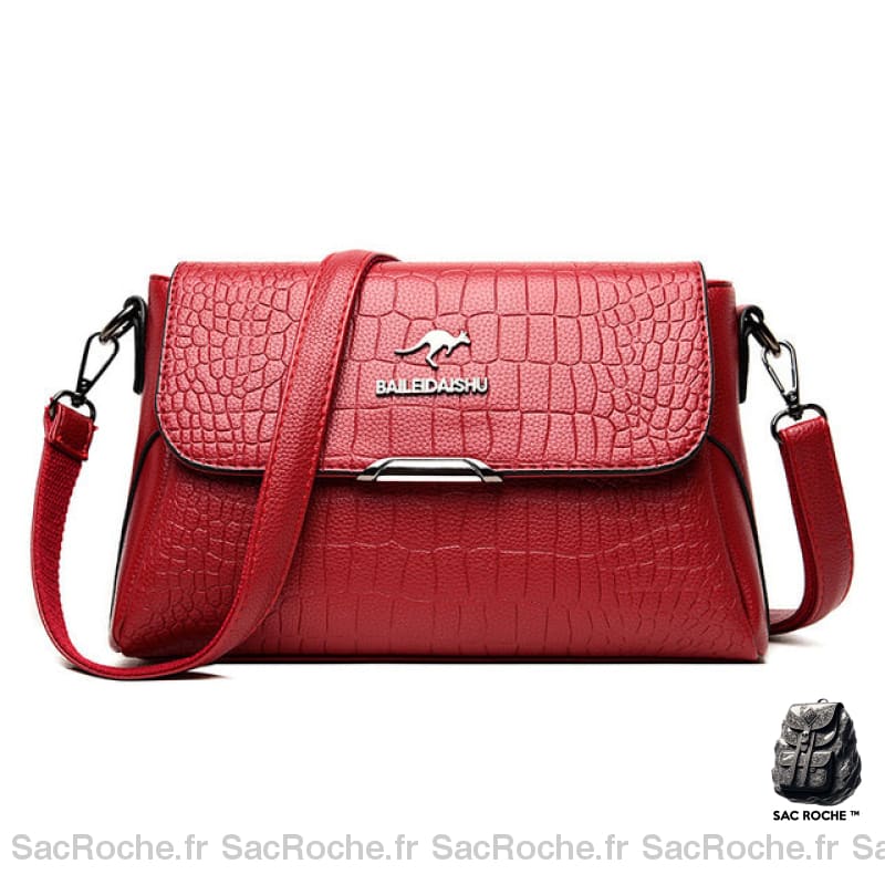 Sac Besace Femme Elégant Avec Rabat Aimanté - Imprimé Croco Rouge Sac À Main Femme