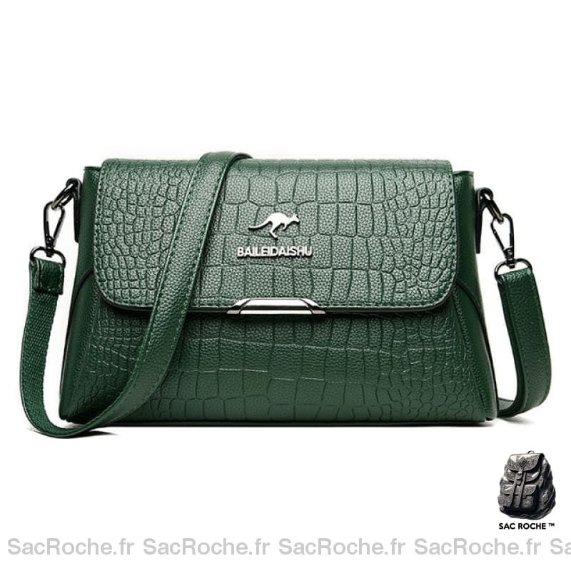 Sac Besace Femme Elégant Avec Rabat Aimanté - Imprimé Croco Vert Sac À Main Femme