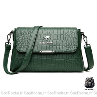 Sac Besace Femme Elégant avec Rabat Aimanté - Imprimé Croco - modèle Vert - Sac Roche ™