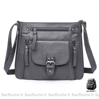 Sac Besace Femme en Cuir Souple - modèle Gris / 27x10x24 cm - Sac Roche ™