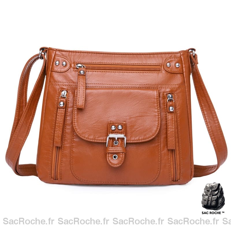 Sac Besace Femme En Cuir Souple Marron / 27X10X24 Cm