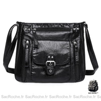 Sac Besace Femme en Cuir Souple - modèle Noir / 27x10x24 cm - Sac Roche ™