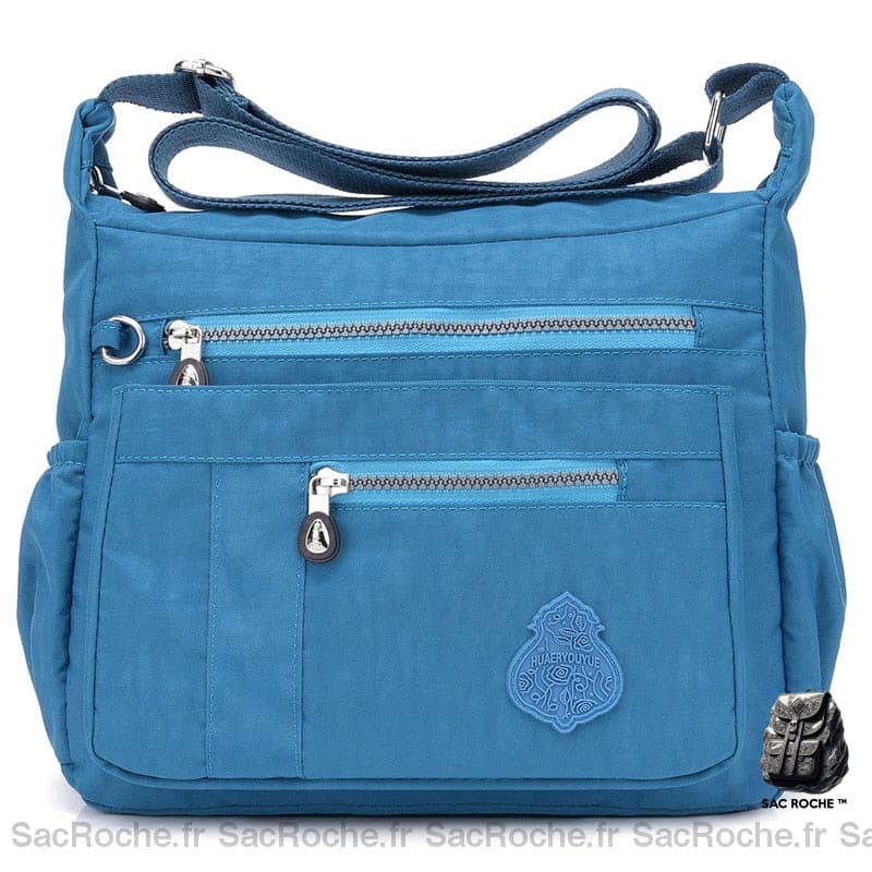 Sac Besace Femme En Nylon Bleu Ciel / 32 X 11 24Cm