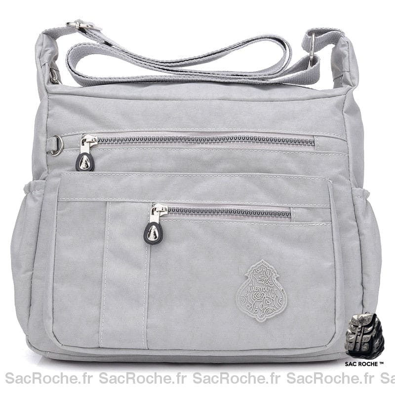 Sac Besace Femme En Nylon Gris Clair / 32 X 11 24Cm