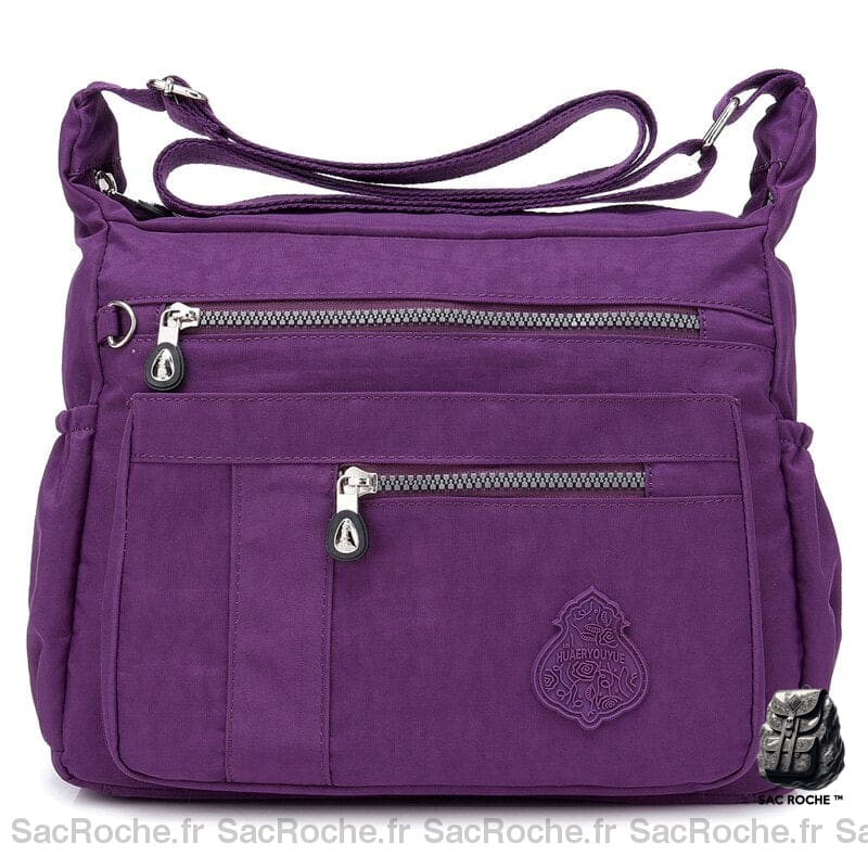 Sac Besace Femme En Nylon Violet / 32 X 11 24Cm