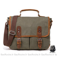 Sac Besace Femme Rétro - modèle Vert armé / 39x12x32cm - Sac Roche ™