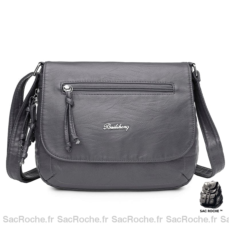 Sac Besace Femme Simili Cuir Gris / 24X8X23 Cm