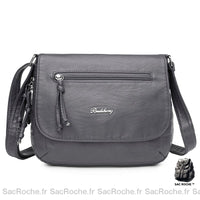 Sac Besace Femme Simili Cuir - modèle Gris / 24x8x23 cm - Sac Roche ™