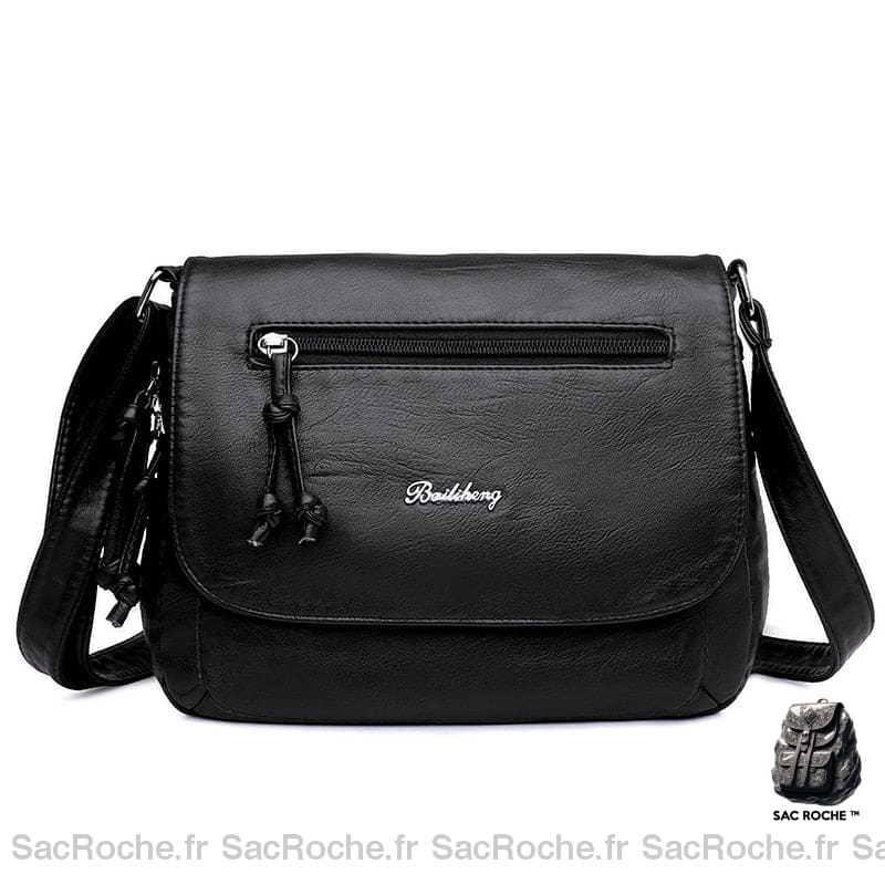 Sac Besace Femme Simili Cuir Noir / 24X8X23 Cm