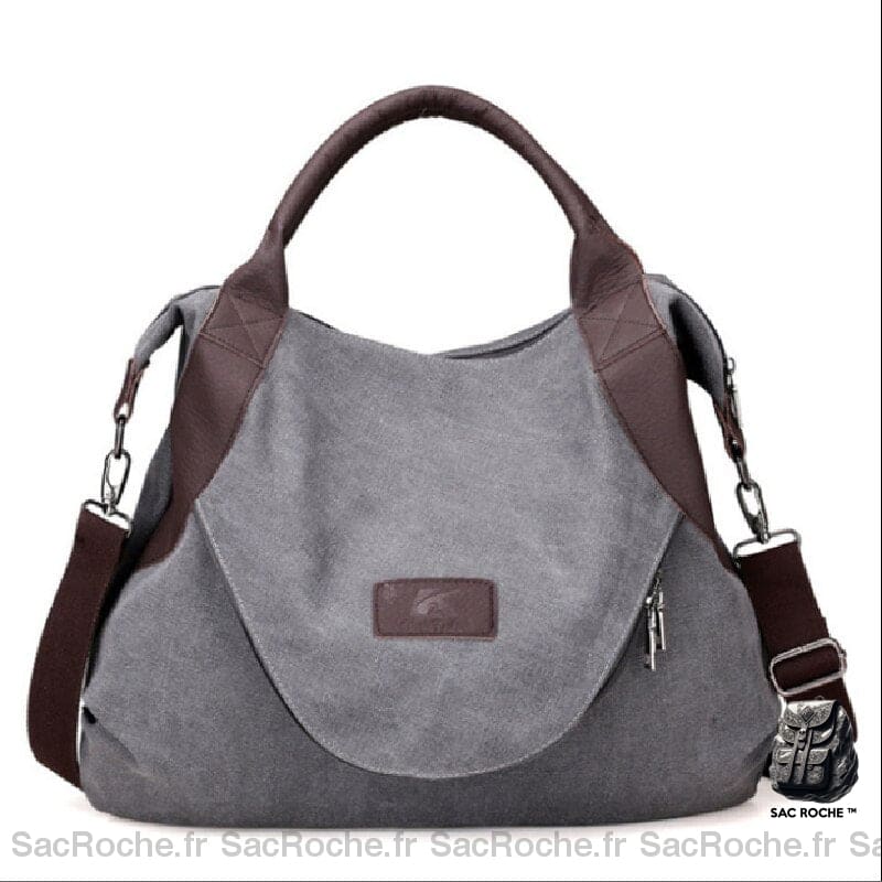 Sac Besace Femme Souple Fourre-Tout Gris