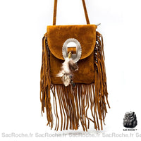 Sac Besace Frange Femme : Style Bohème - modèle Marron / 22x18x5cm - Sac Roche ™