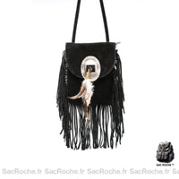 Sac Besace Frange Femme : Style Bohème - modèle Noir / 22x18x5cm - Sac Roche ™