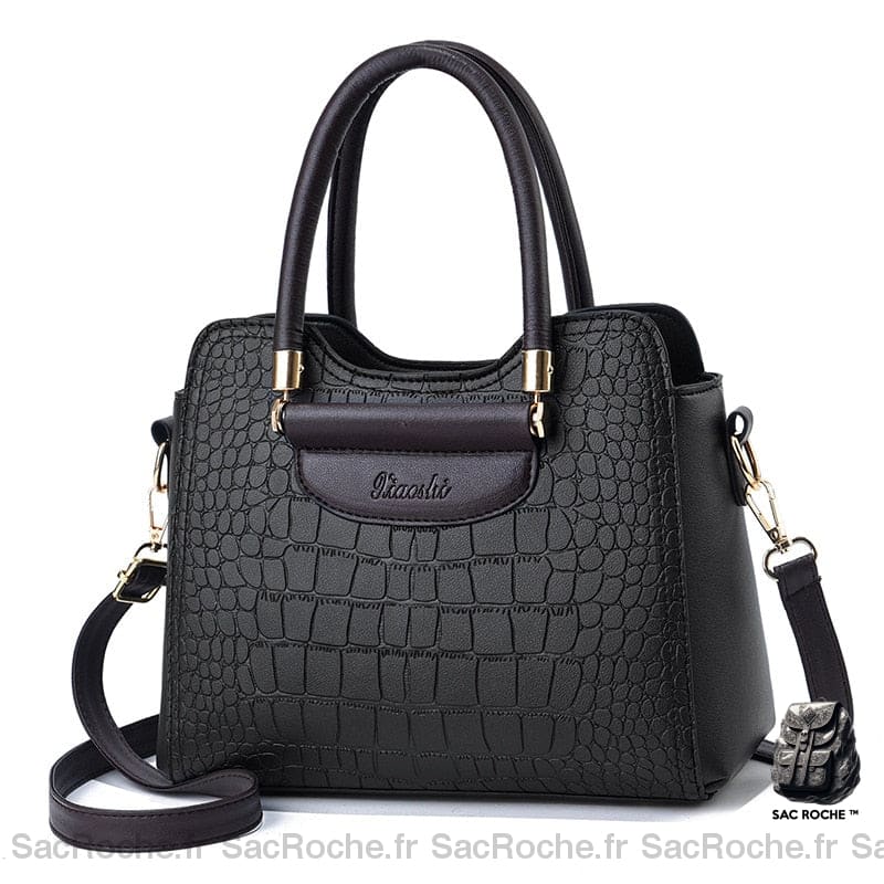 Sac Besace Noir Femme Elegant Croco / 27Cmx21X13Cm