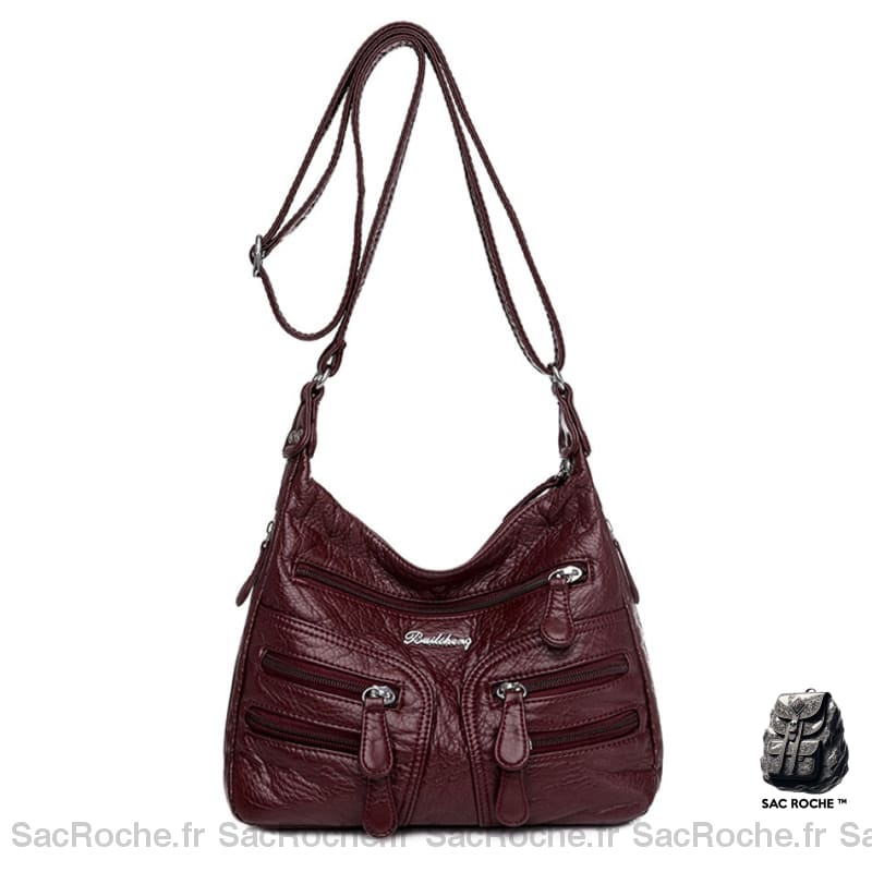 Sac Besace Poches Femme Bordeaux