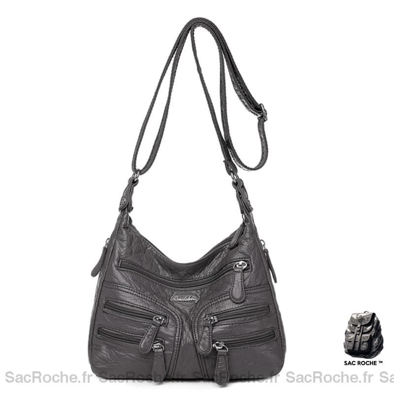 Sac Besace Poches Femme Gris