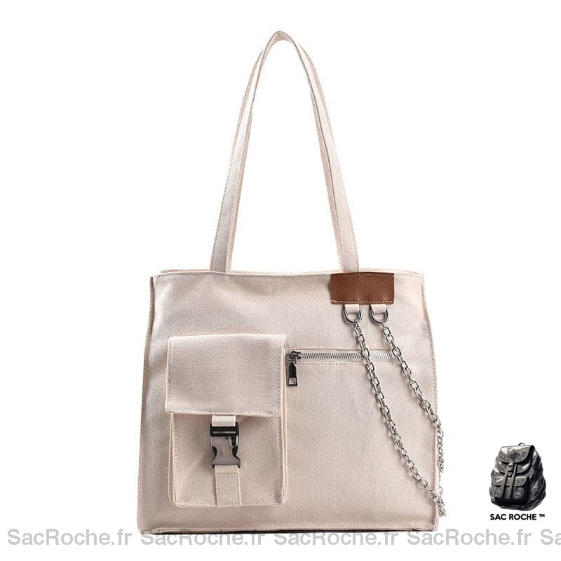 Sac Besace Tissu Femme Pas Cher Blanc / 33X29X12Cm