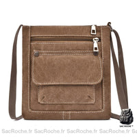 Sac Besace Toile Femme Discount - modèle Marron / 21.5cm x 22cm - Sac Roche ™