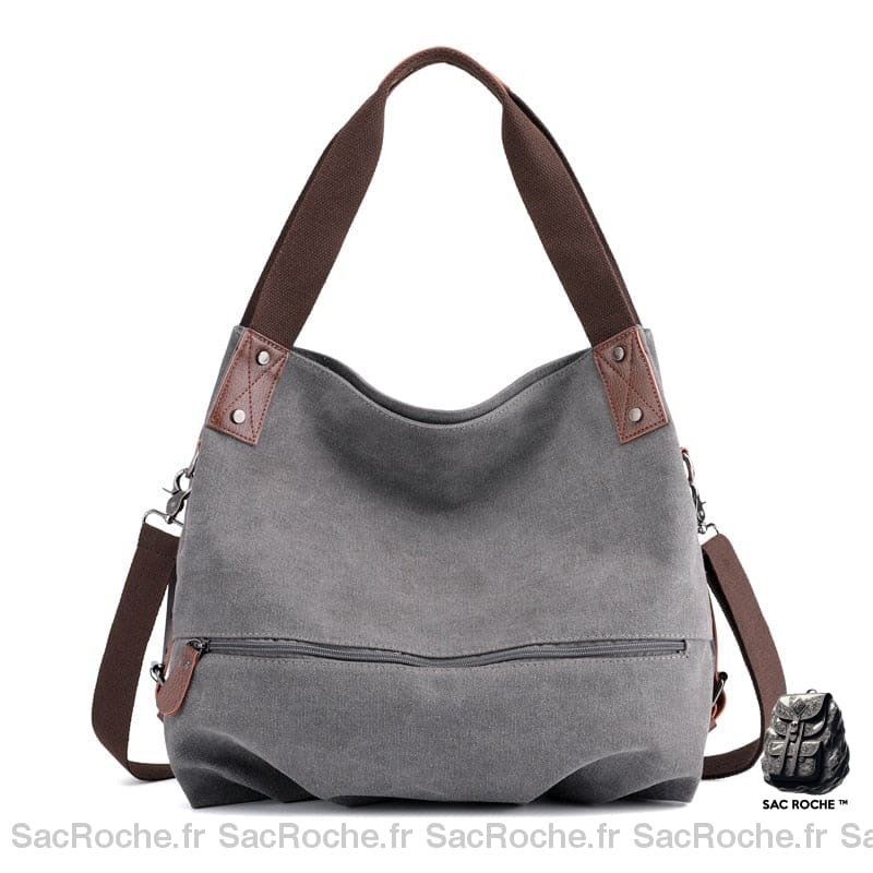 Sac Besace Toile Femme Gris