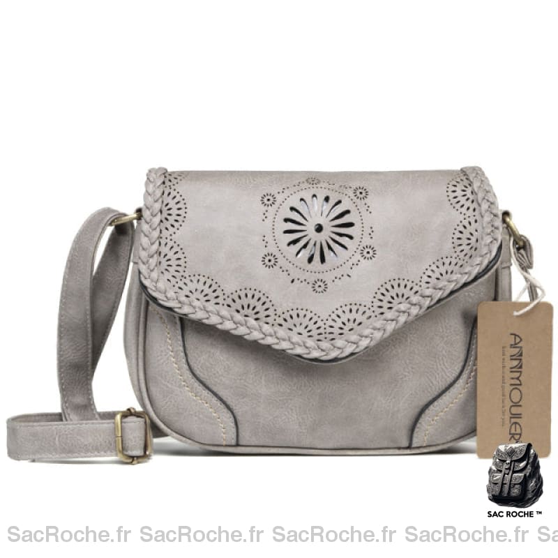 Sac Bohème Cuir Bandoulière Femme Gris Sac À Main Femme