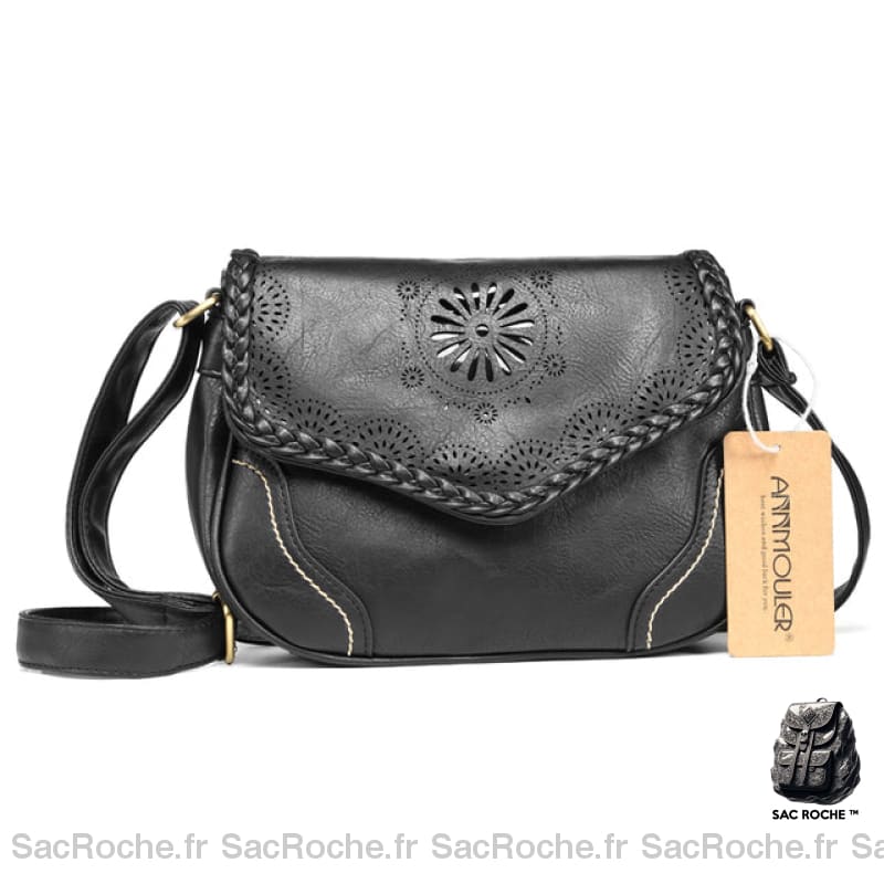 Sac Bohème Cuir Bandoulière Femme Noir Sac À Main Femme