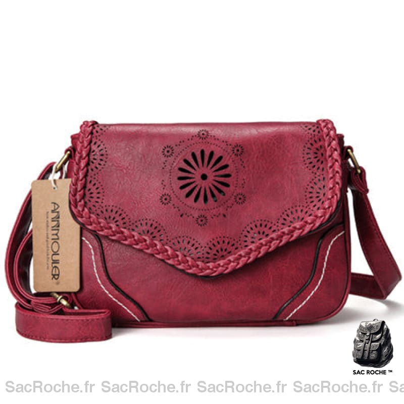 Sac Bohème Cuir Bandoulière Femme Rouge Sac À Main Femme